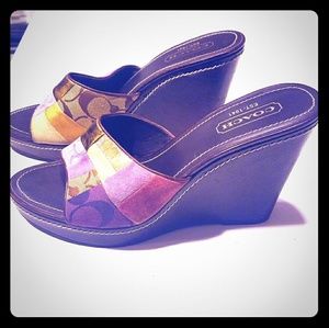 COACH Chelsea Patchwork Wedge Sandle Slide SZ 9